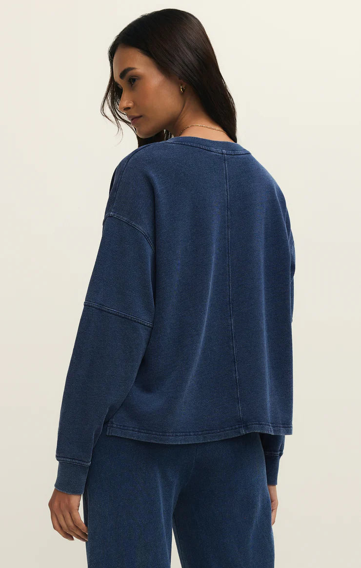 Z Supply Delphine Knit Denim Sweatshirt