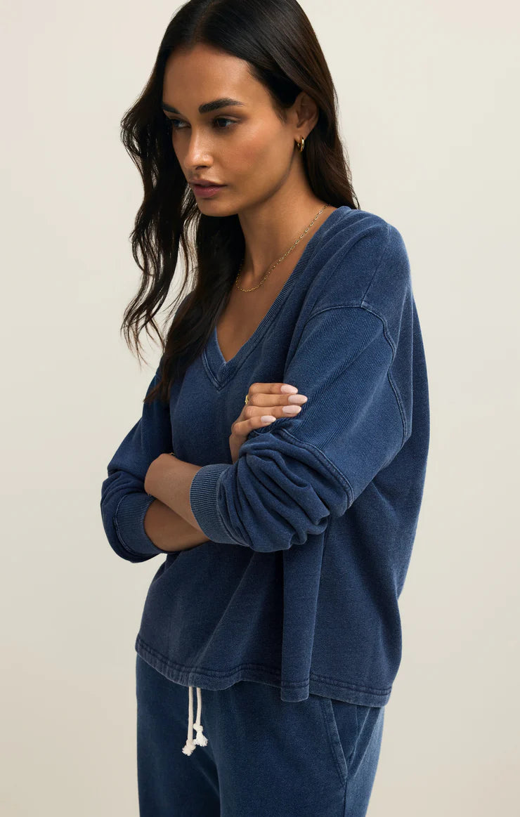 Z Supply Delphine Knit Denim Sweatshirt