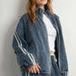 Oversized Denim Zip-Up Track Jacket