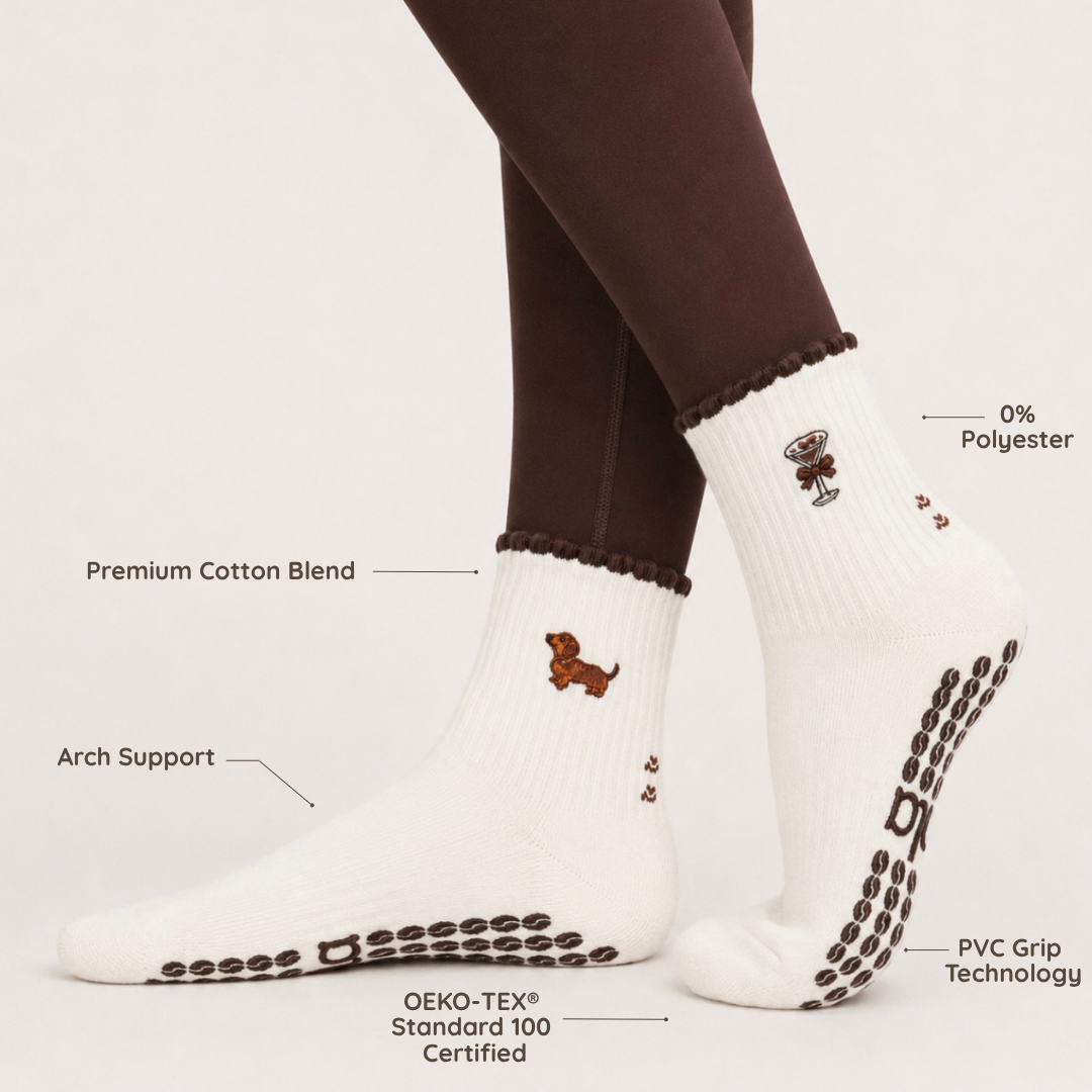 Dachshund & Espresso Martini Double Sided Pilates Grip Sock: One Size
