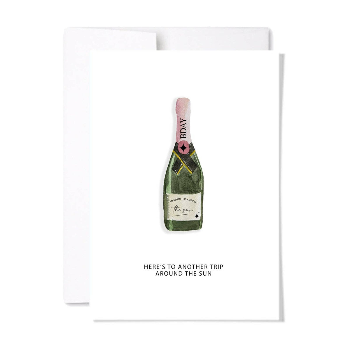 Trip Around the Sun | Watercolour Champagne Birthday Card: Single Card