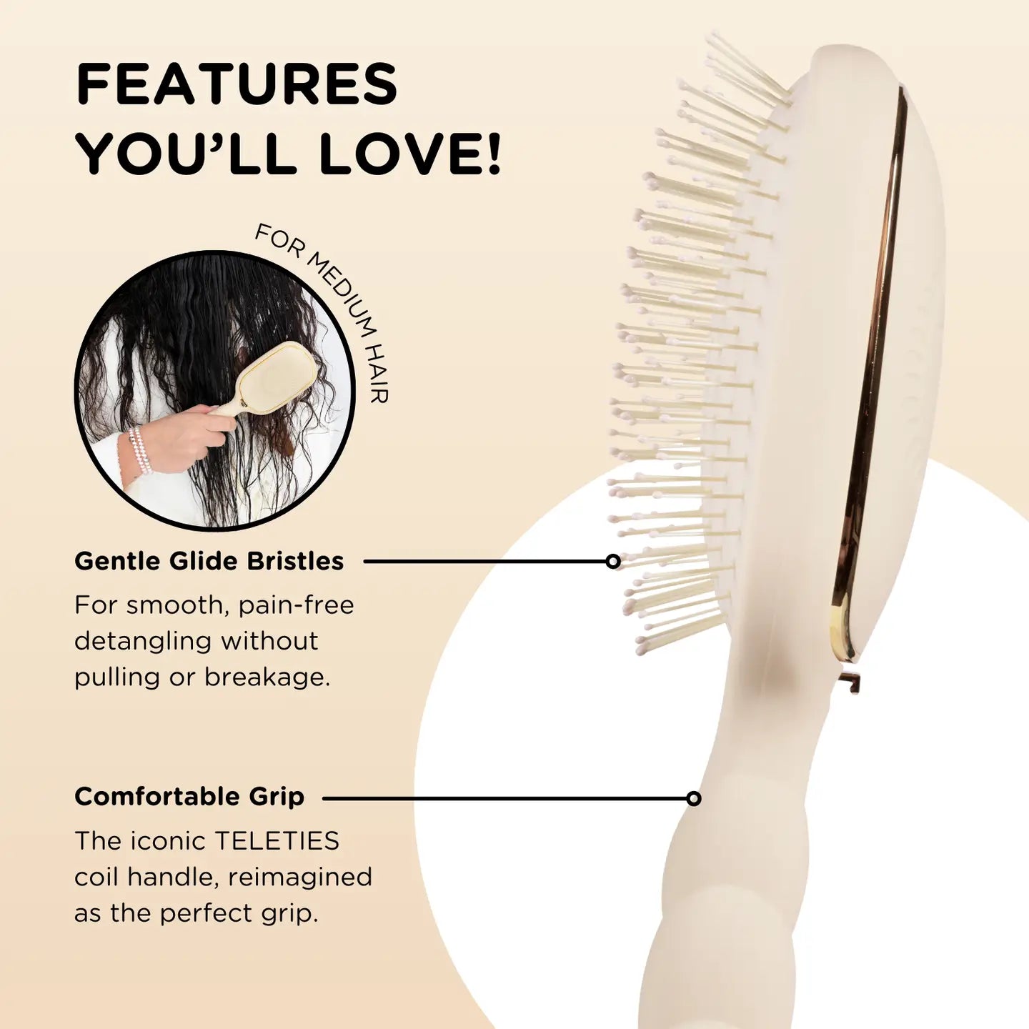 Detangler Brush For Medium Hair- Tan
