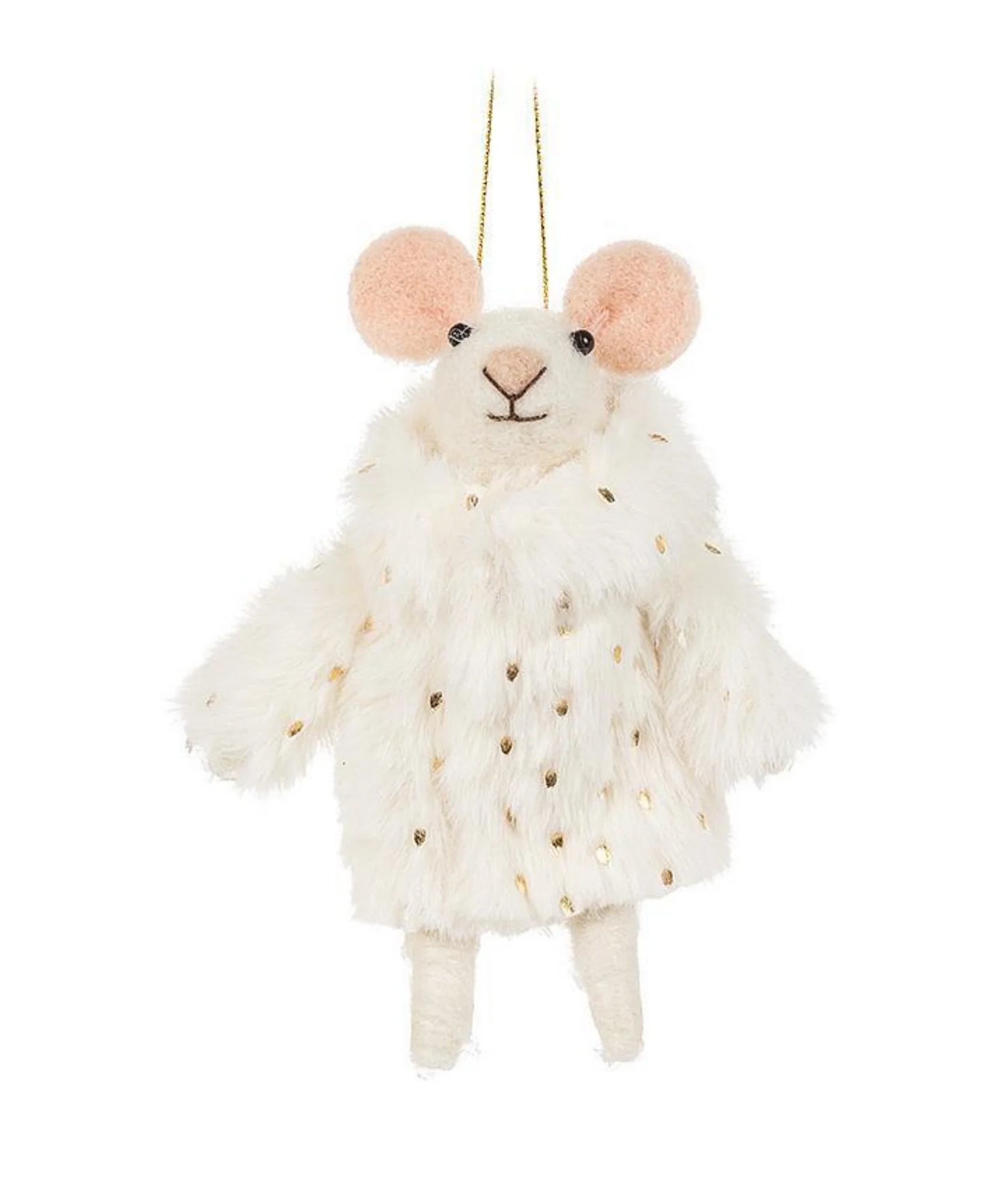 White Fur Coat Fancy Winter Mouse Ornament