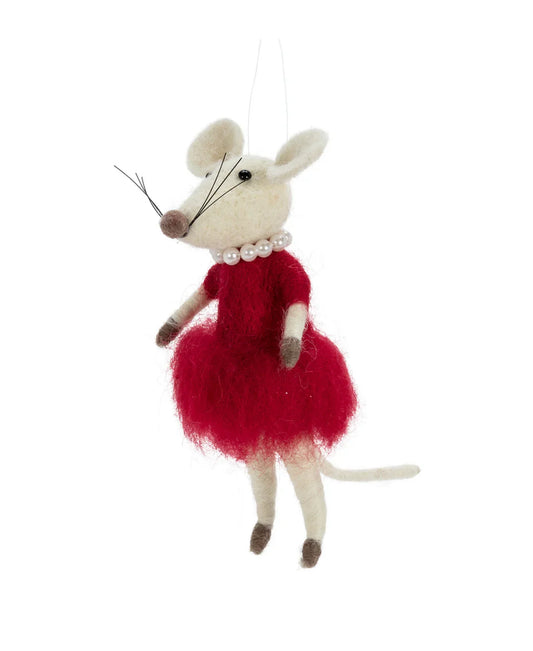 Mouse in Red Dress with Pearls Ornament