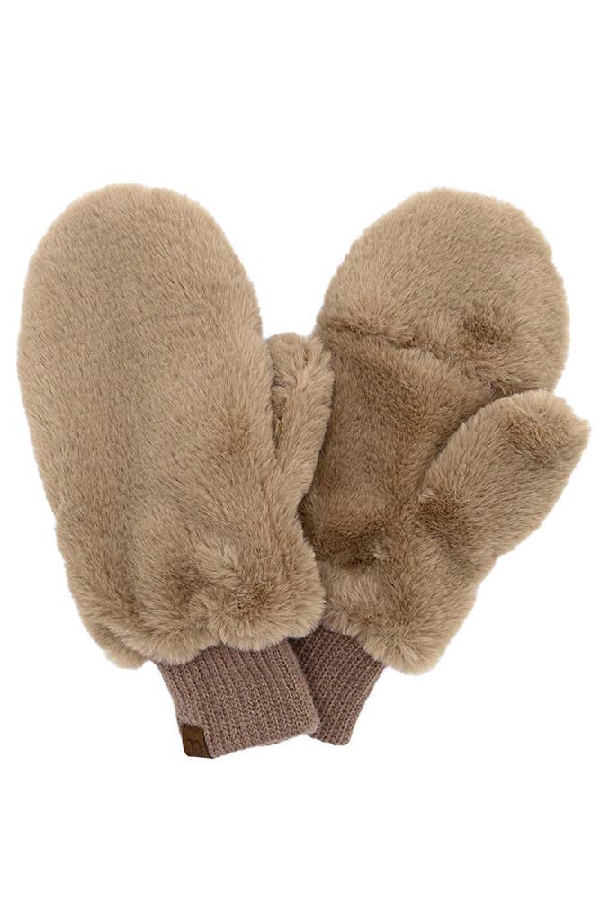Faux Fur Mittens with Shepherd Lining: Mocha