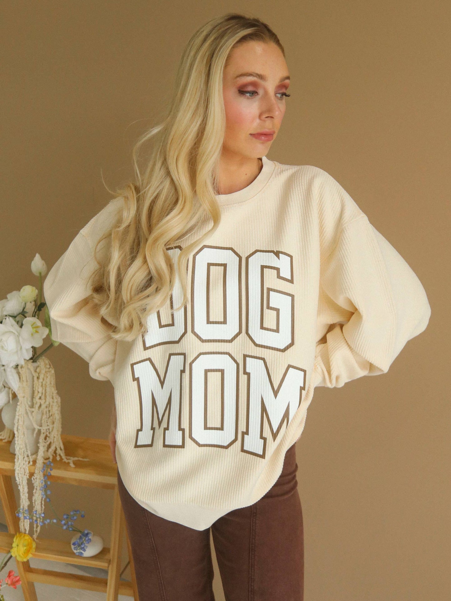 Charlie Southern Classic Latte Dog Mom Corded Crew