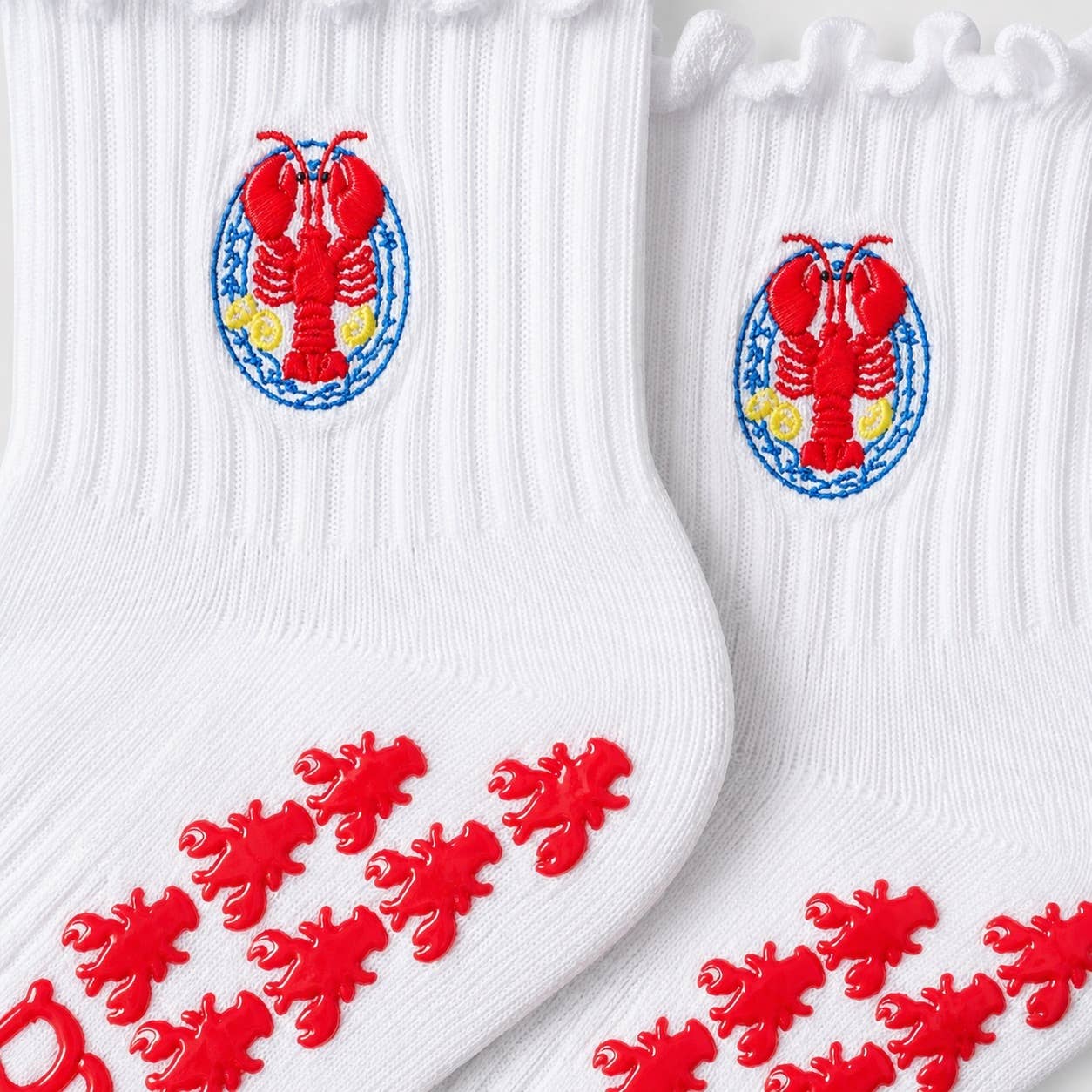 Lobster Embroidered Summer Pilates Grip Socks