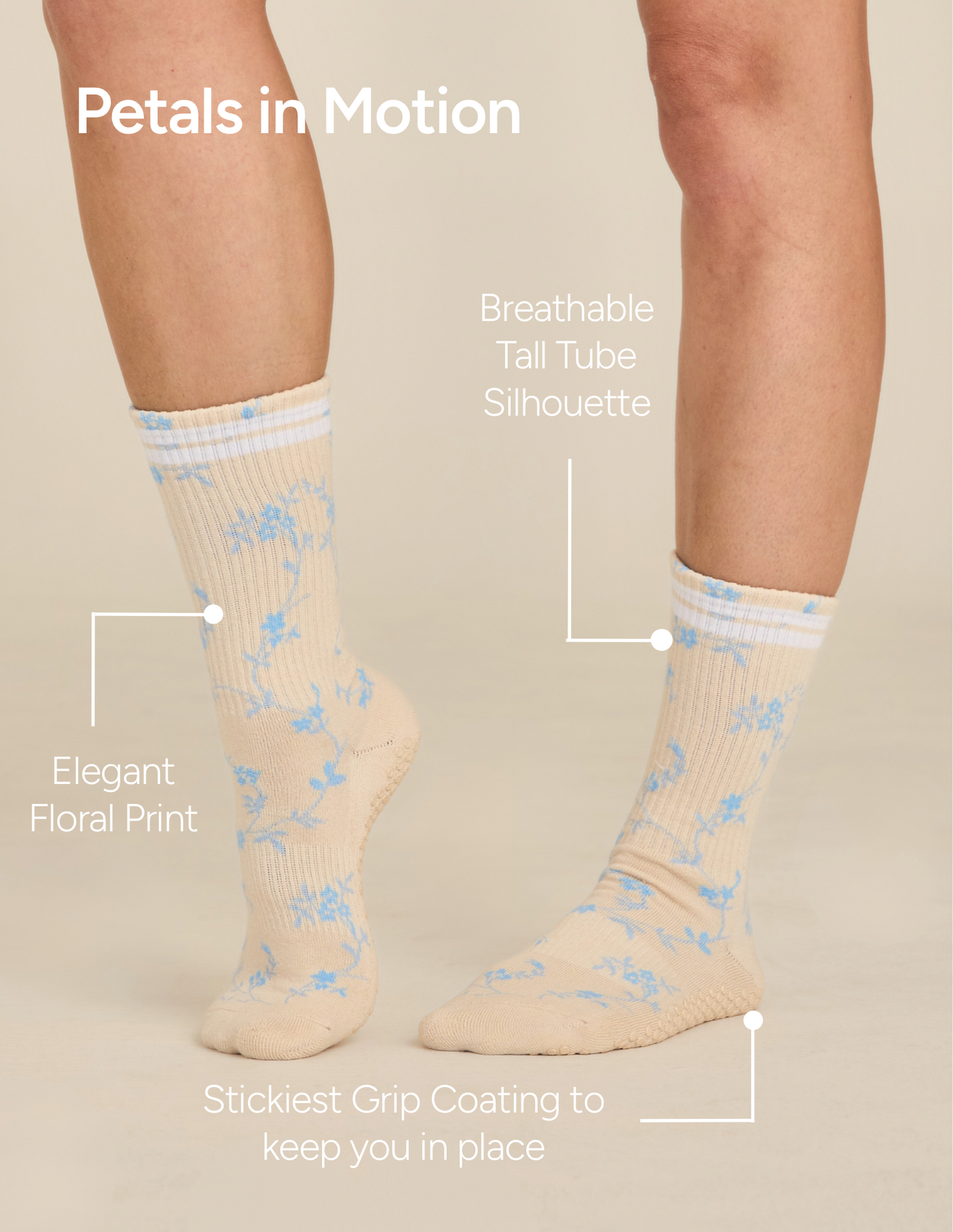 The Floral Grip Sock: Blue Roses