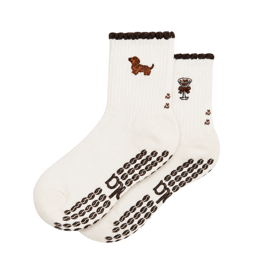 Dachshund & Espresso Martini Double Sided Pilates Grip Sock: One Size