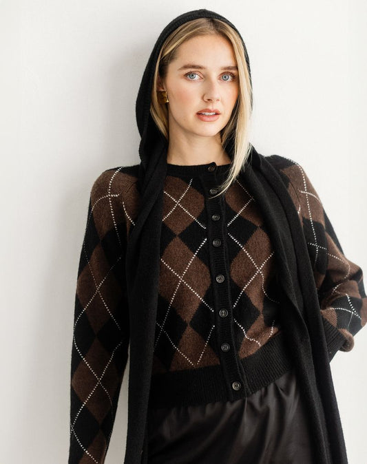 Brunette The Label Little Sister Argyle Cardigan