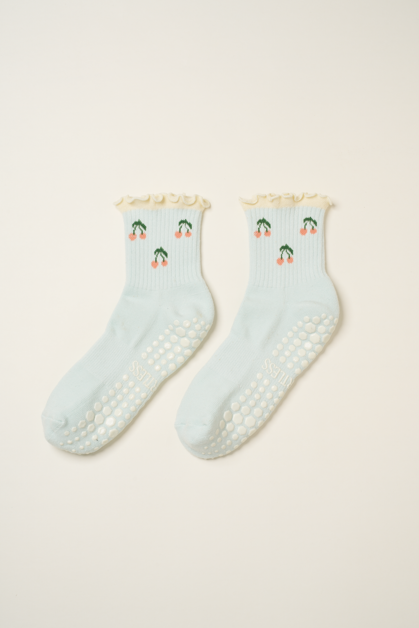 Cherry Ruffle Grip Sock [Baby Blue], Pilates Socks