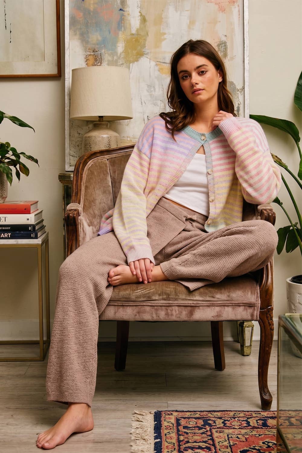 Pastel Striped Button-Down Cardigan