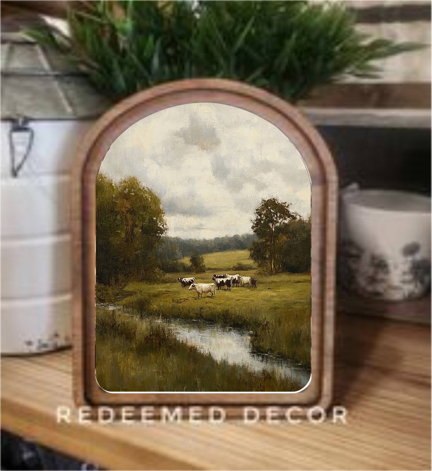 Arch Top Green Pasture Framed Art     : 6x8"