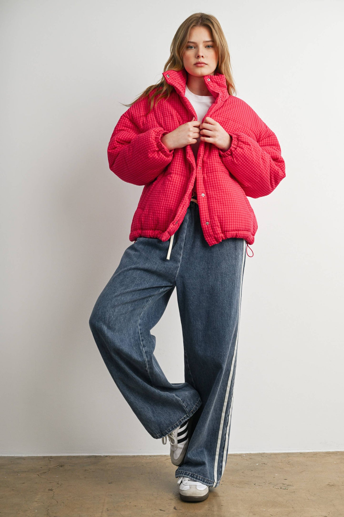 Side Stripe Wide Leg Denim Pants