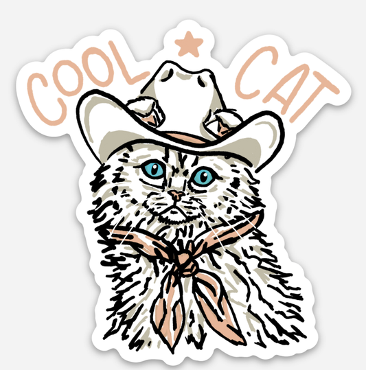 Cool Cat” Cowgirl Cat Sticker – Western Cat Sticker