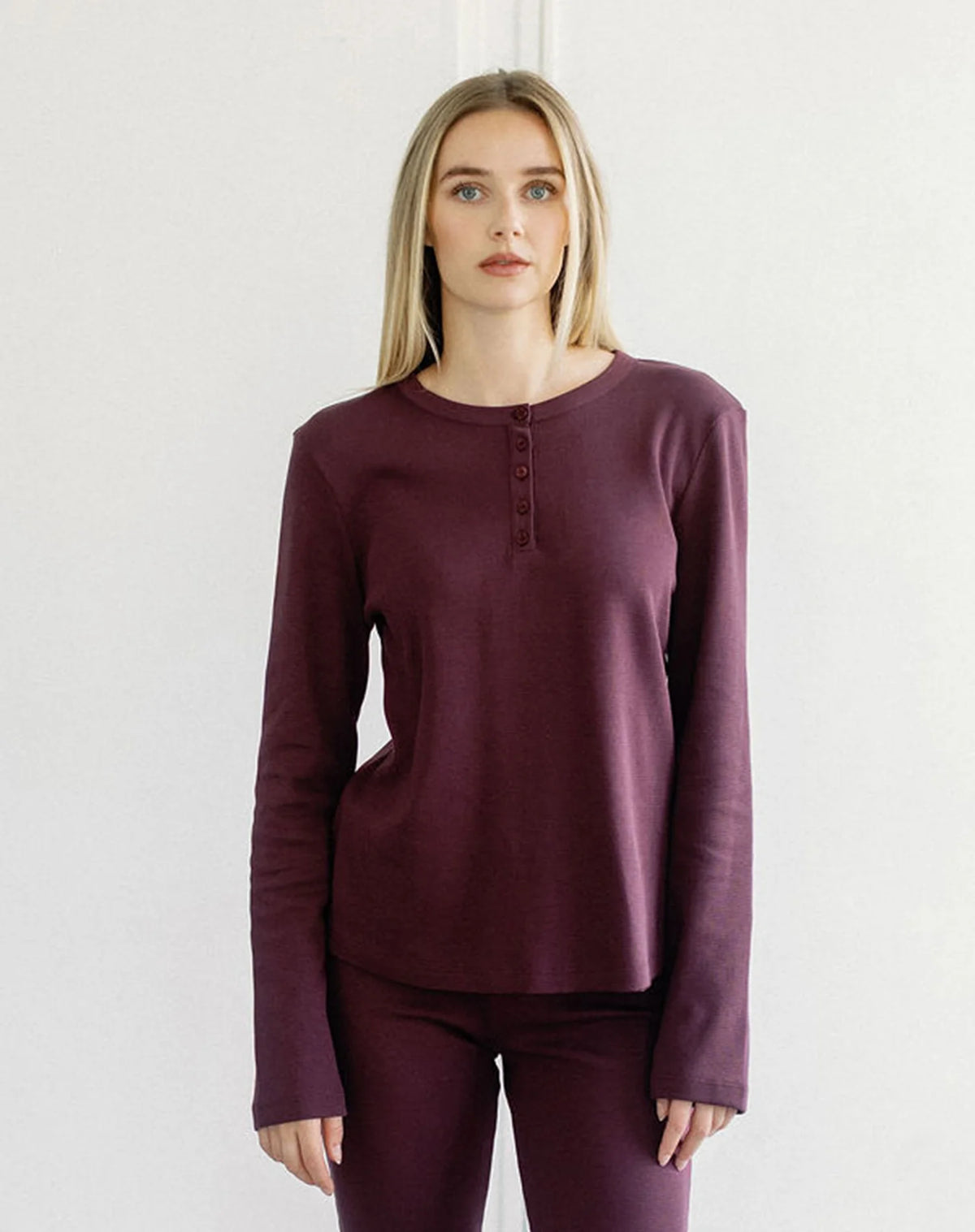Brunette The Label Waffle Henley Top
