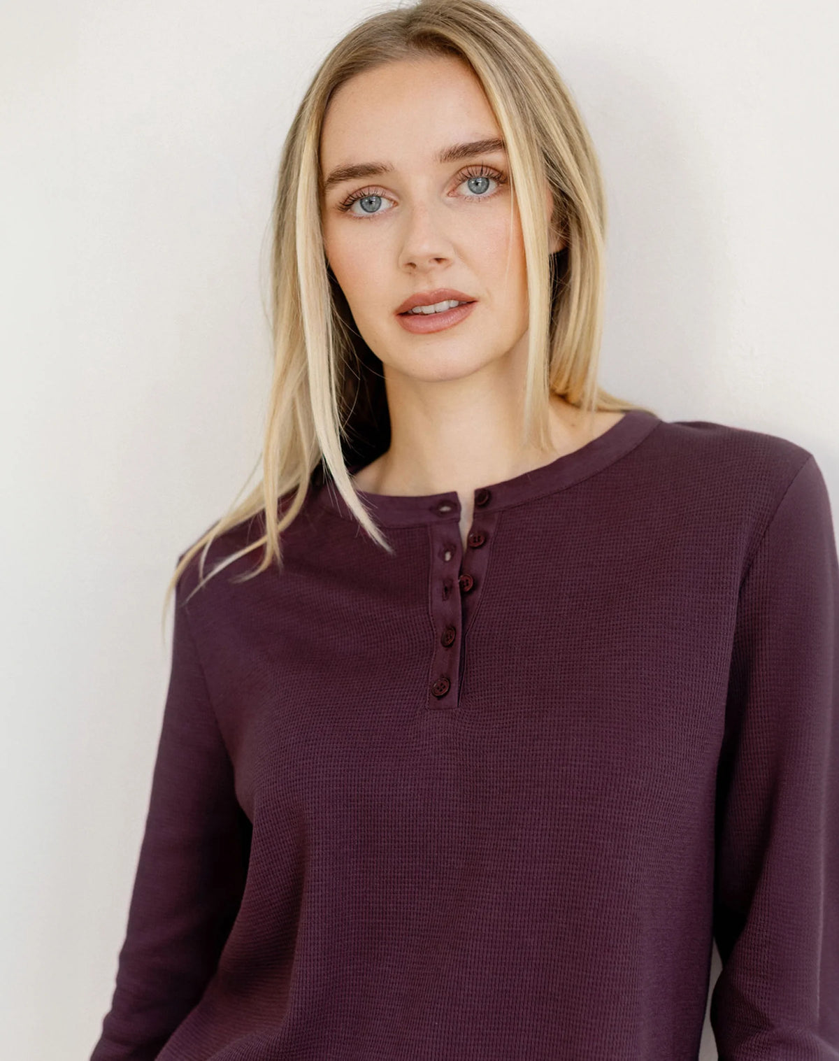 Brunette The Label Waffle Henley Top