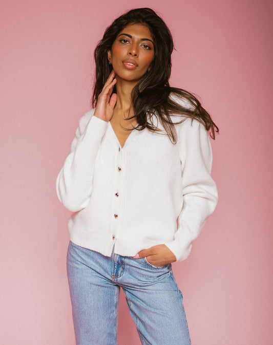 Brunette The Label Heart Button Mohair Cardigan