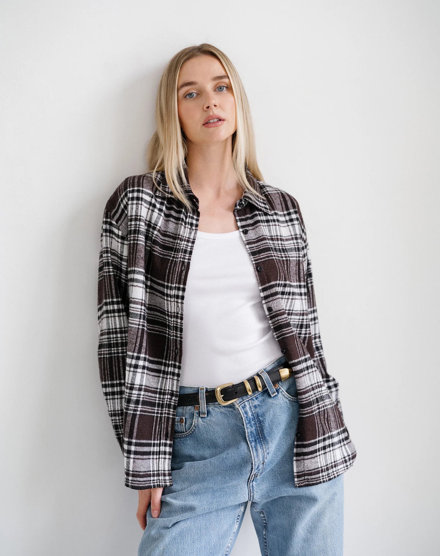 Brunette The Label Oversized Plaid Button Up