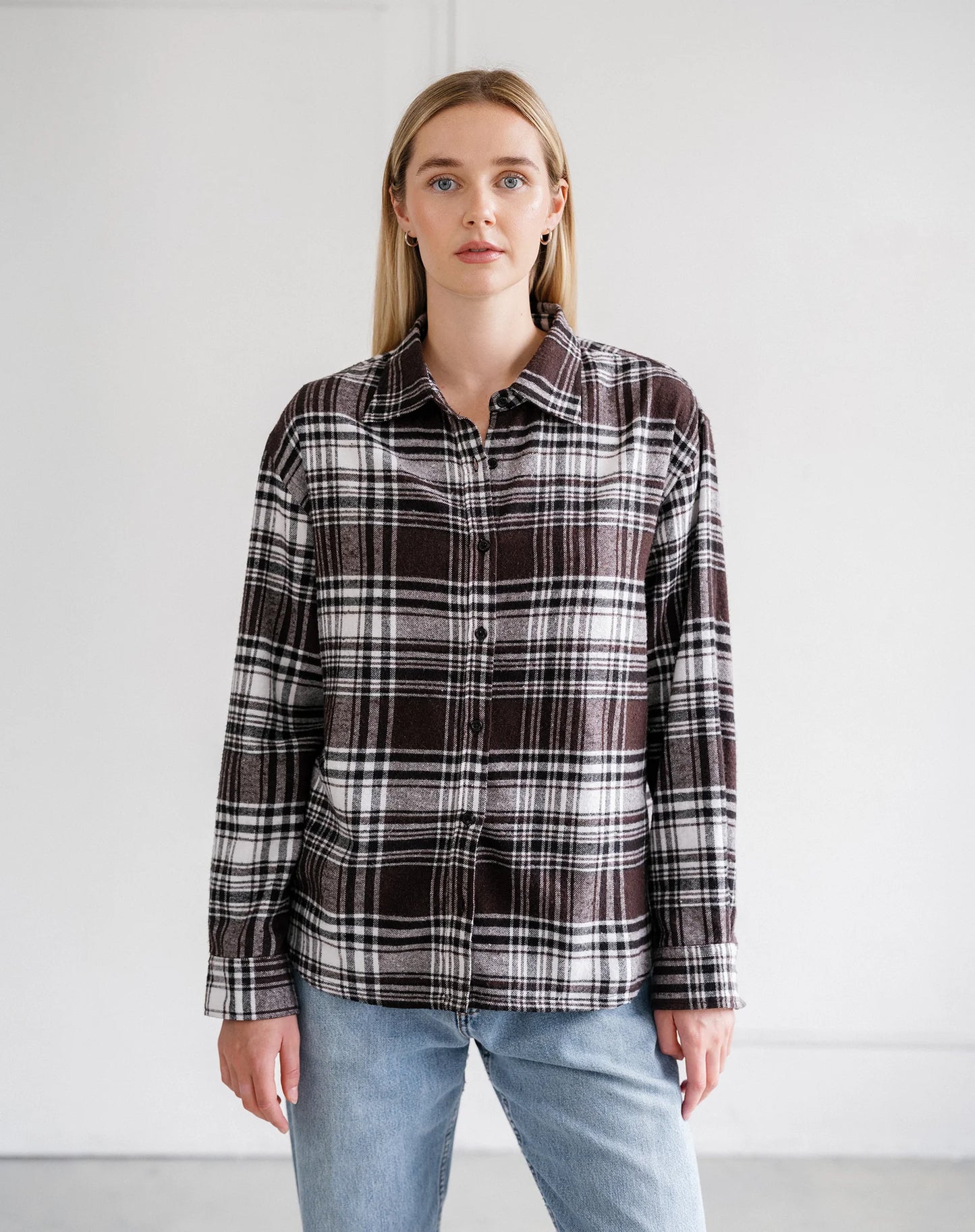 Brunette The Label Oversized Plaid Button Up