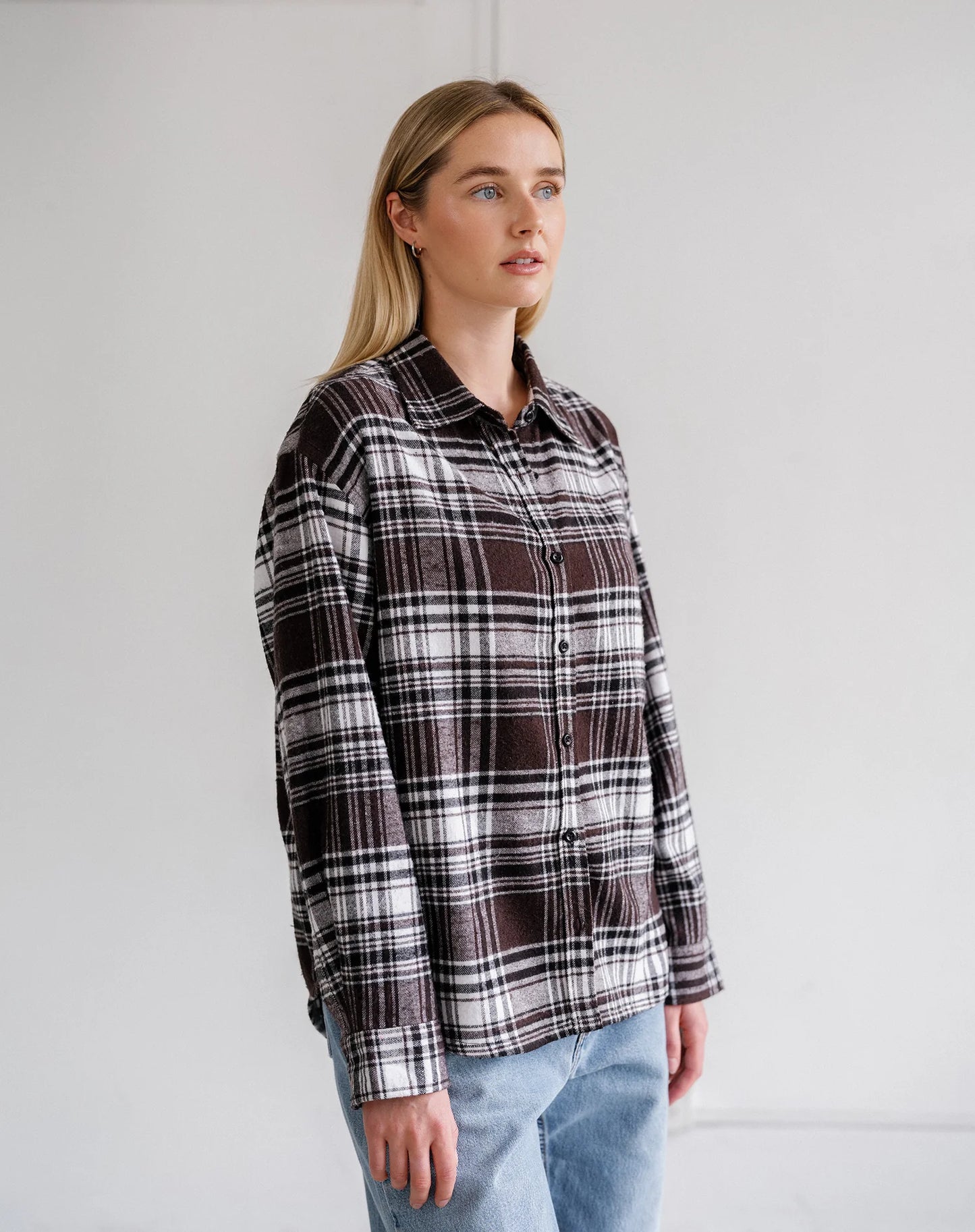 Brunette The Label Oversized Plaid Button Up