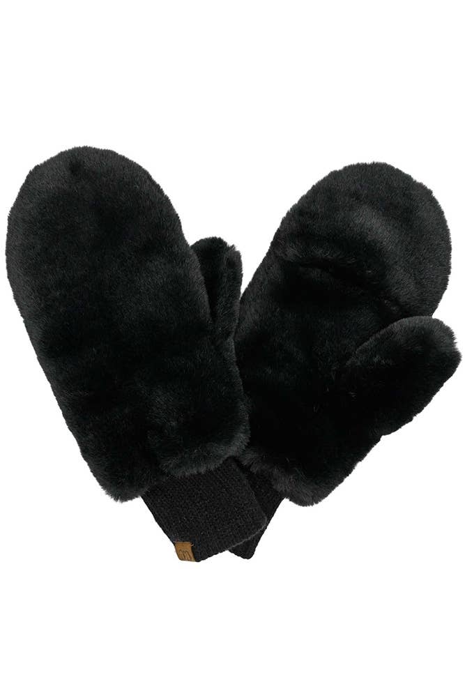 Faux Fur Mittens with Shepherd Lining: Black