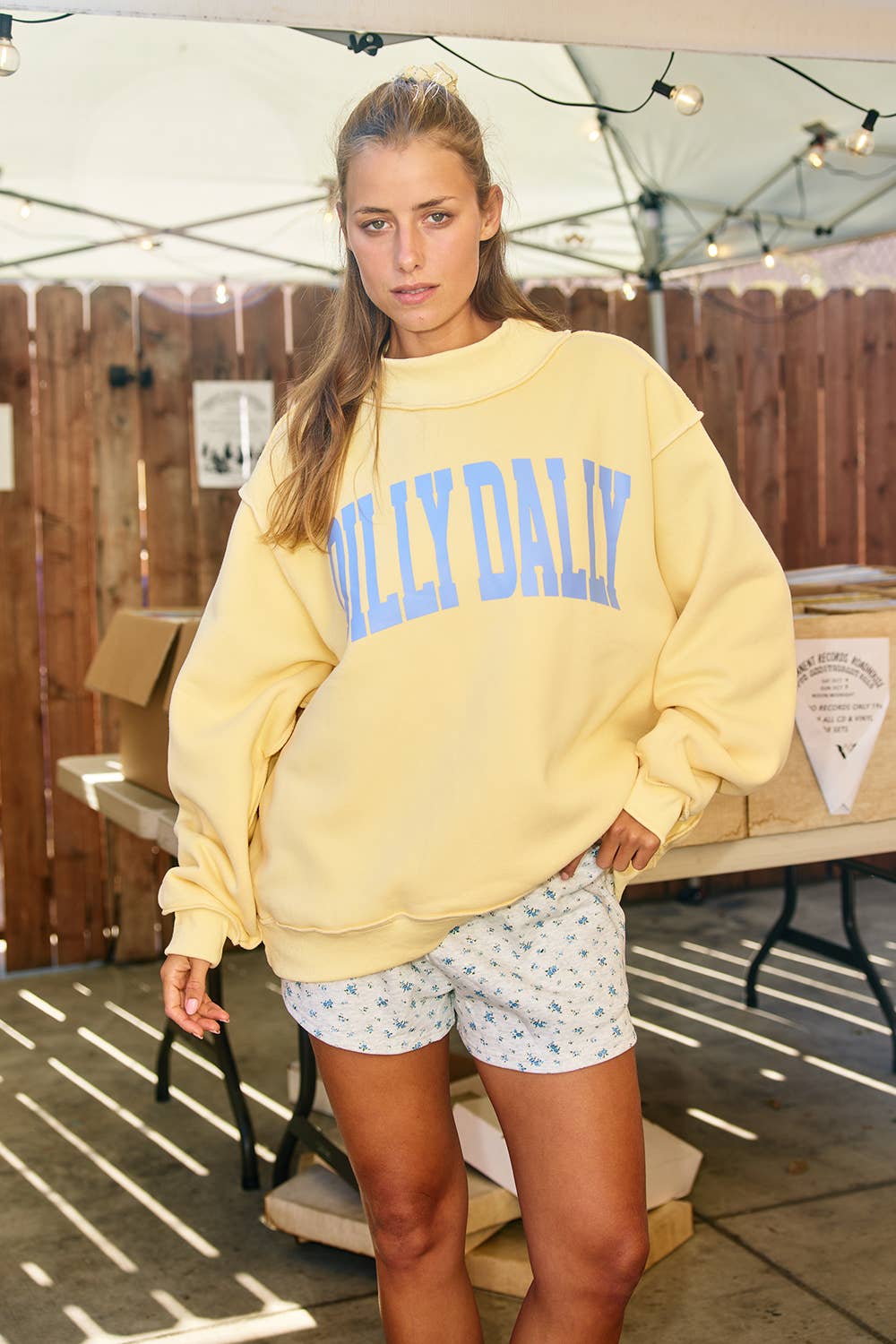 Yellow Dilly Dally Mockneck Sweatshirt