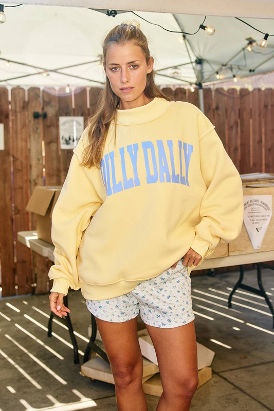 Yellow Dilly Dally Mockneck Sweatshirt