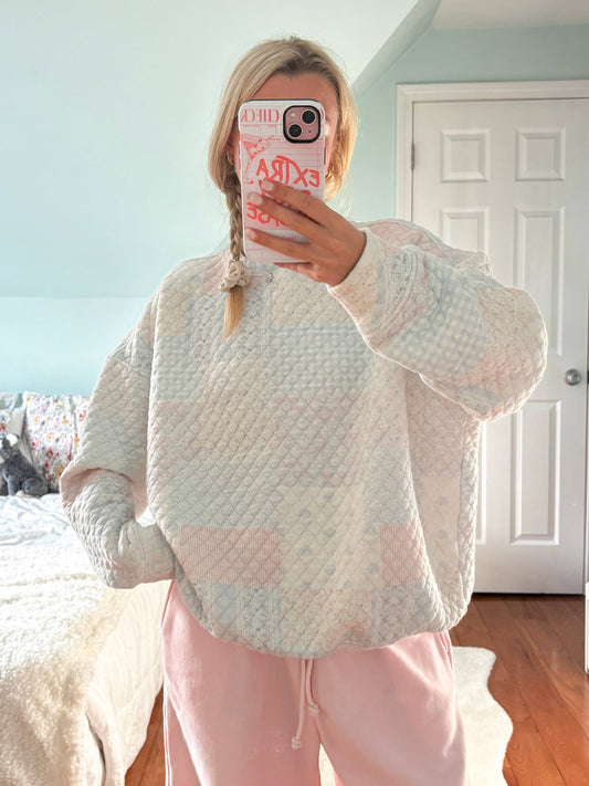 Blue Quilted Pastel Mockneck Sweatshirt