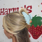 BLUE GINGHAM STRAWBERRY CHARM CLAW: MIDI