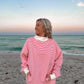 Dark Pink and White Big Striped Mockneck Sweatshirt