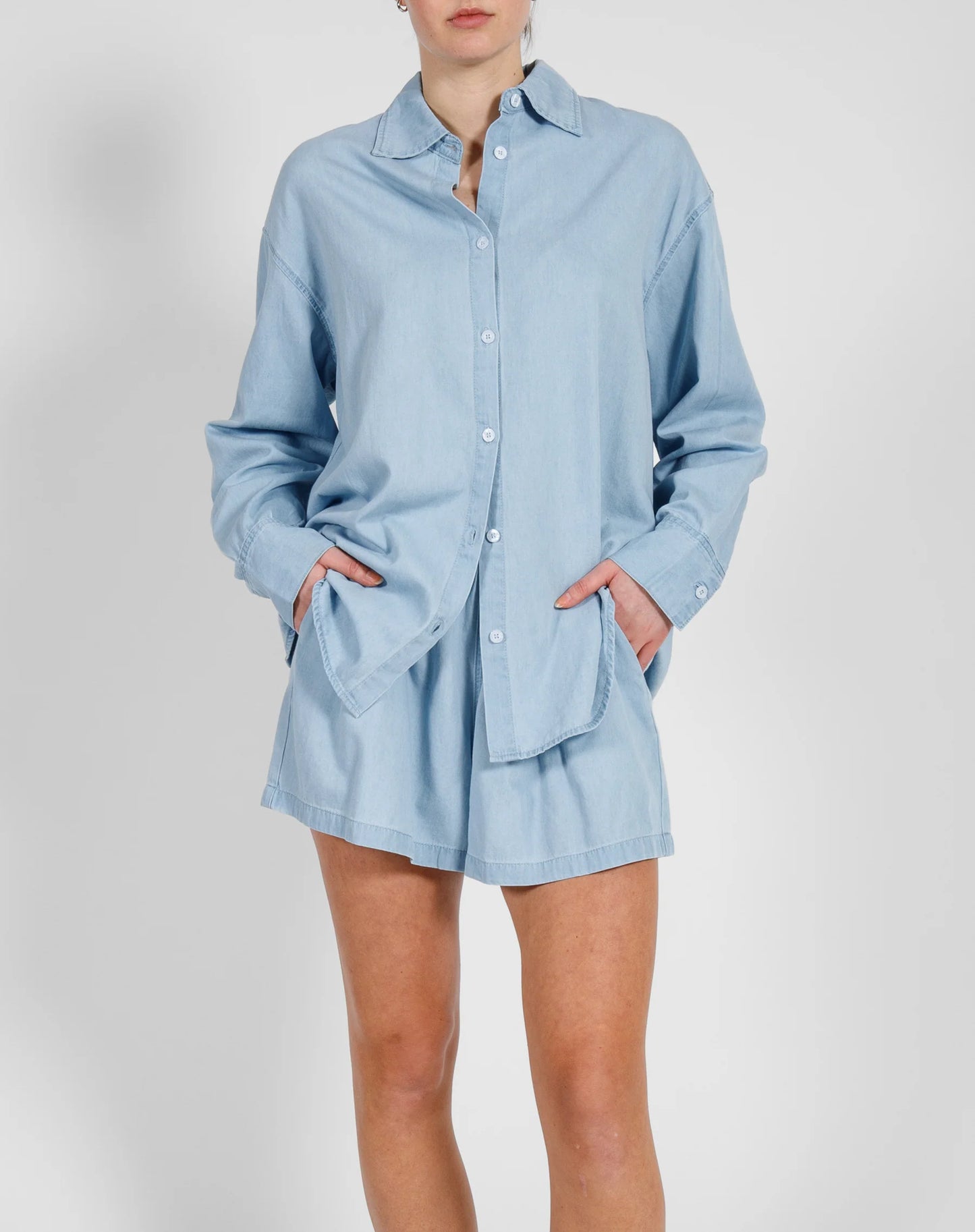 Brunette The Label Chambray Denim Button Up Shirt