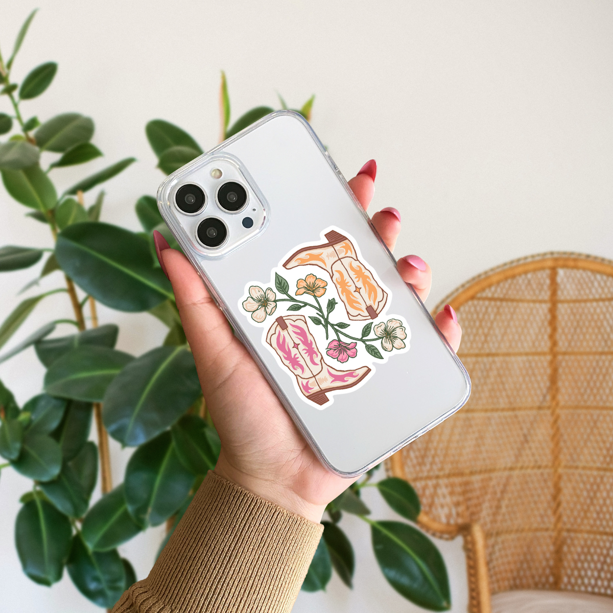 Vintage Western Boots and Flowers Sticker