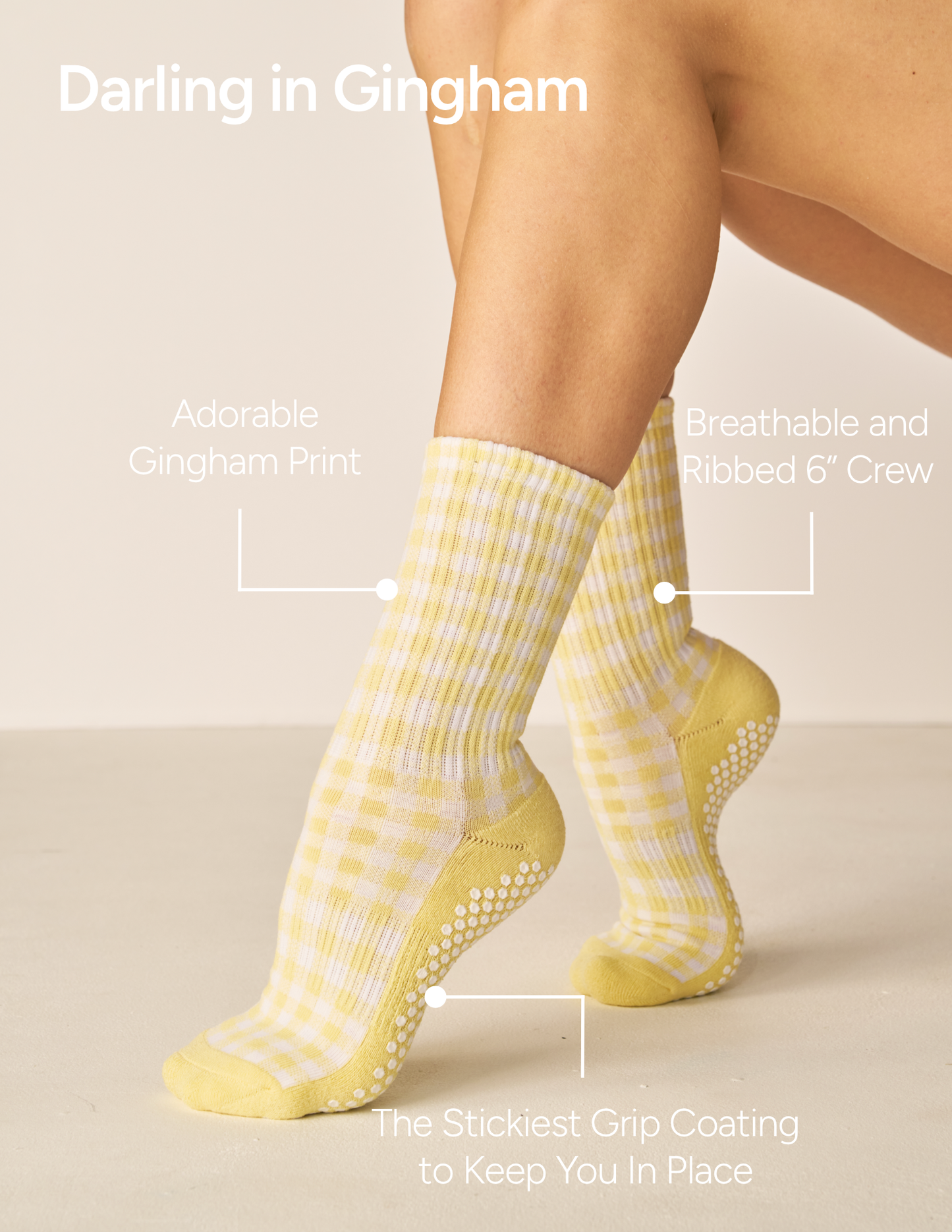 The Gingham Crew Grip Sock: Watermelon