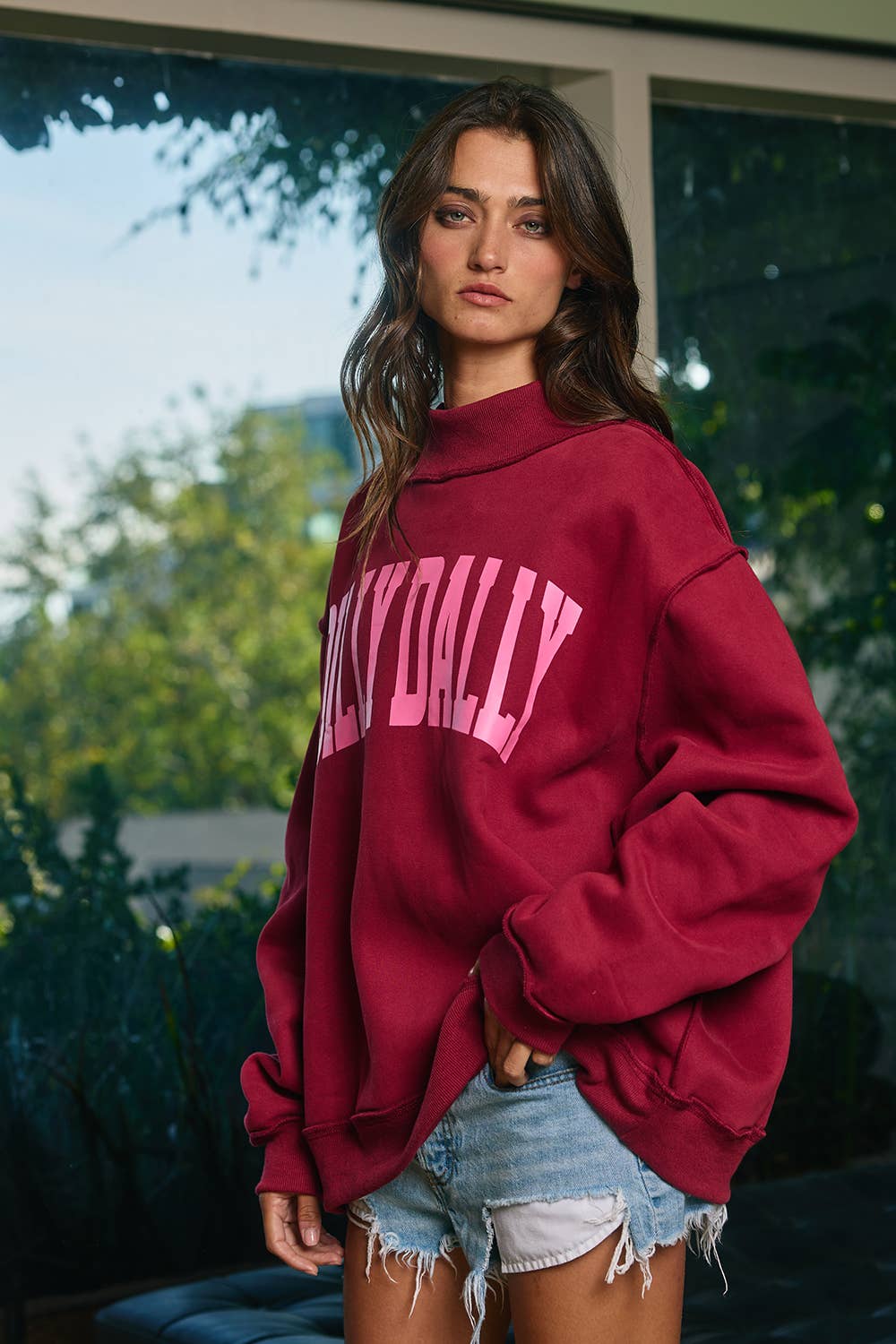 Burgundy Dilly Dally Mockneck Sweatshirt