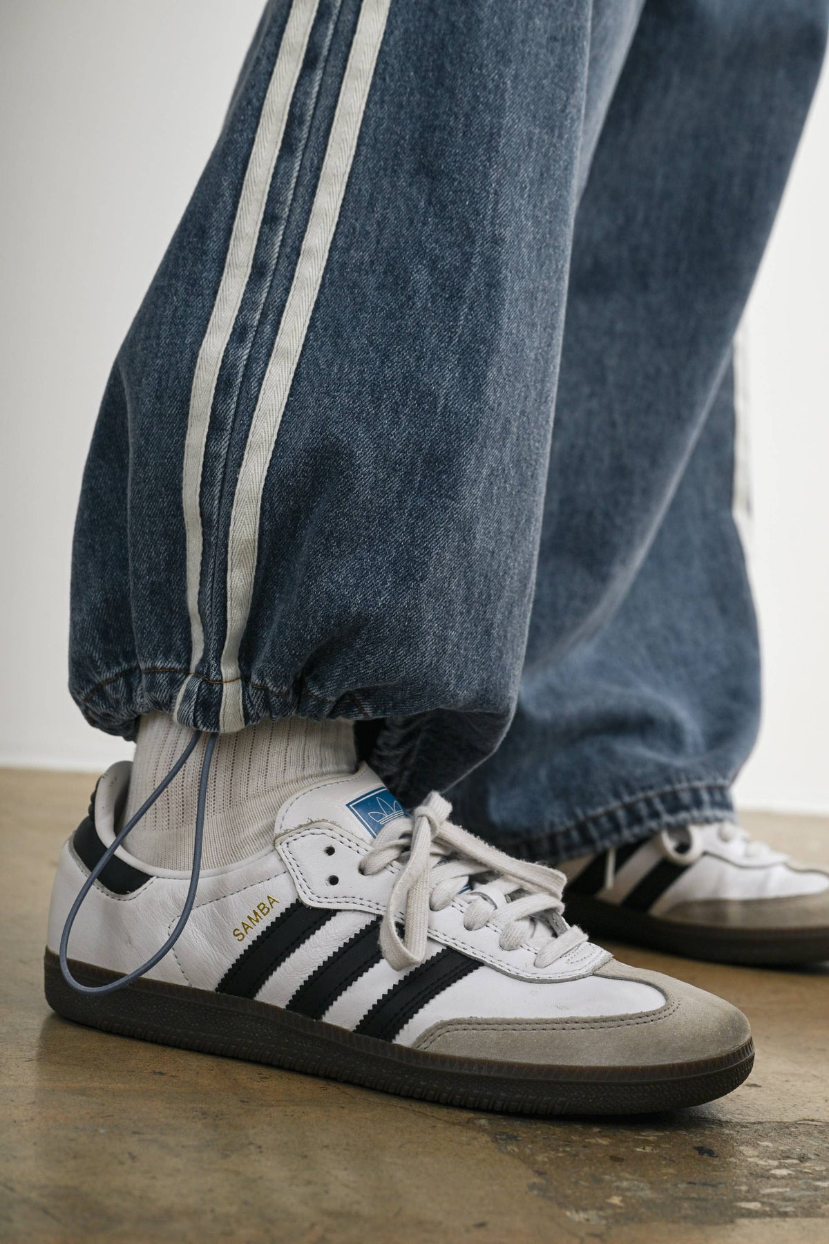 Side Stripe Wide Leg Denim Pants