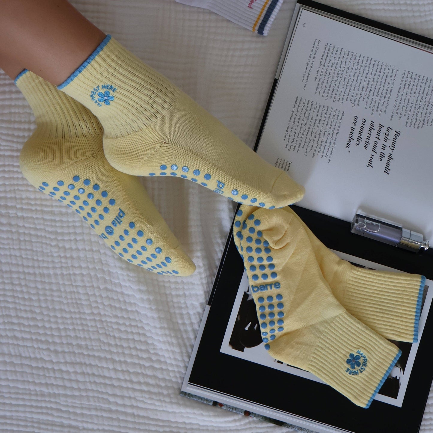 Happiest Here Grip Socks -  Yellow/Blue