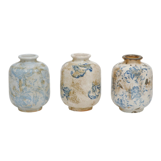 Terracotta Vase With Blue Pattern