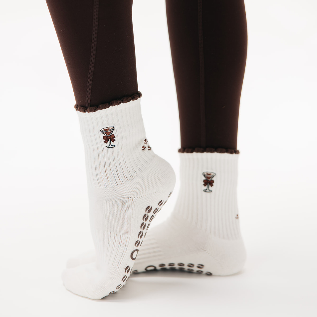 Dachshund & Espresso Martini Double Sided Pilates Grip Sock: One Size