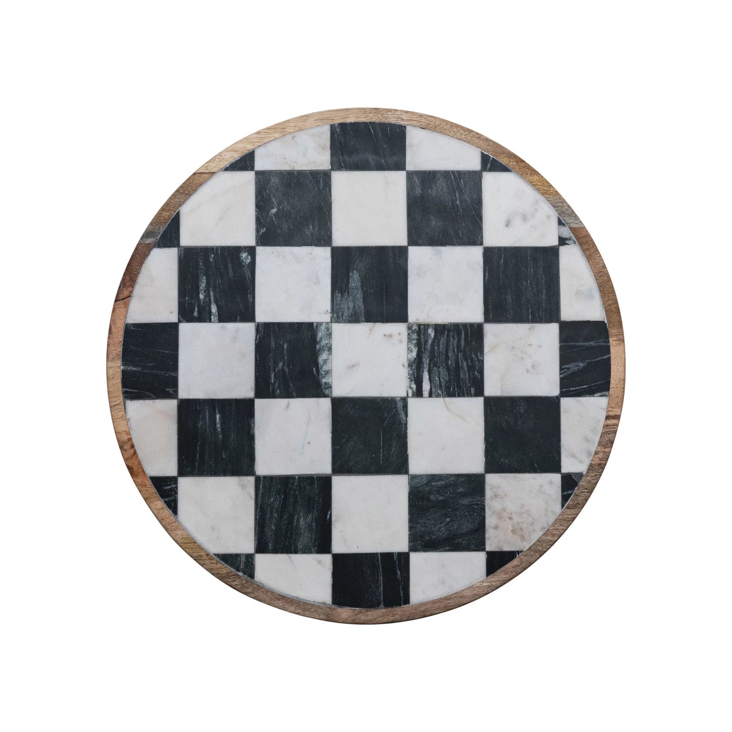 Mango Wood & Marble Check Lazy Susan