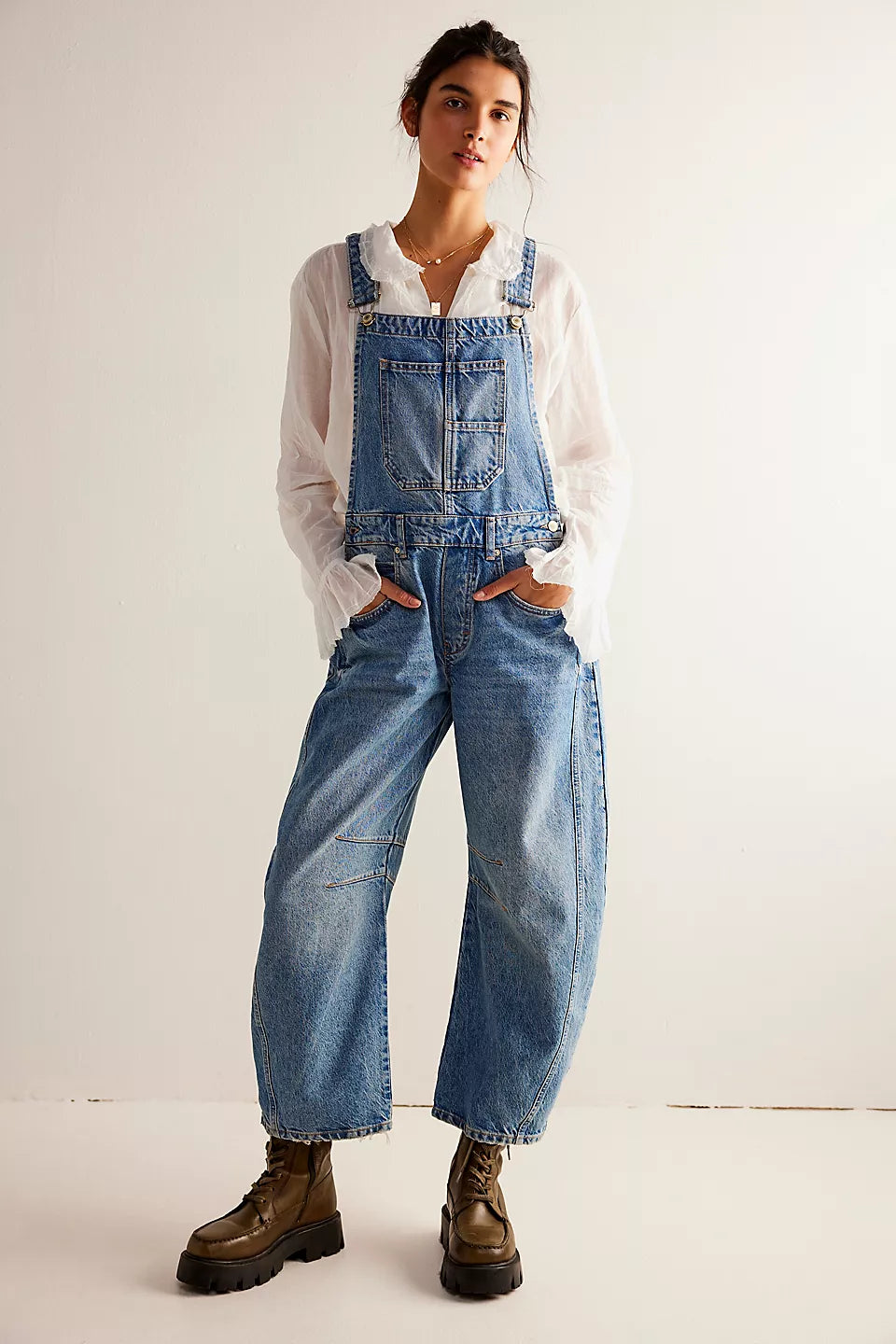 Free People Good Luck Barrel Overalls Ultra Light Beam