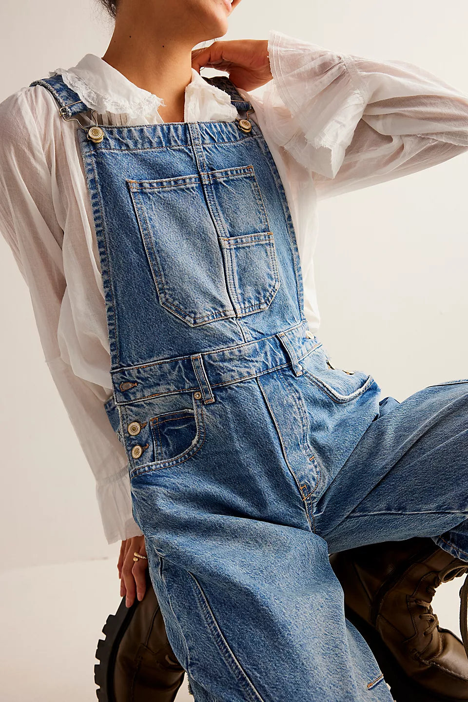 Free People Good Luck Barrel Overalls Ultra Light Beam