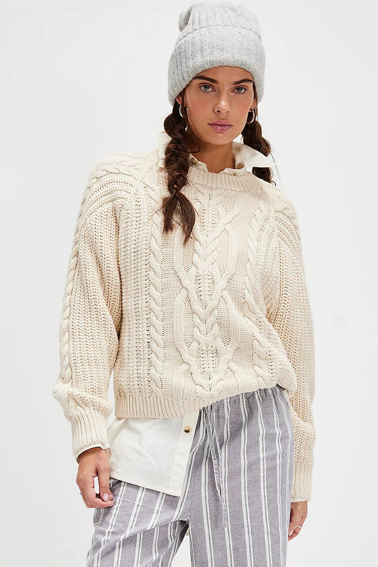 Free People Frankie Cable Sweater Ivory