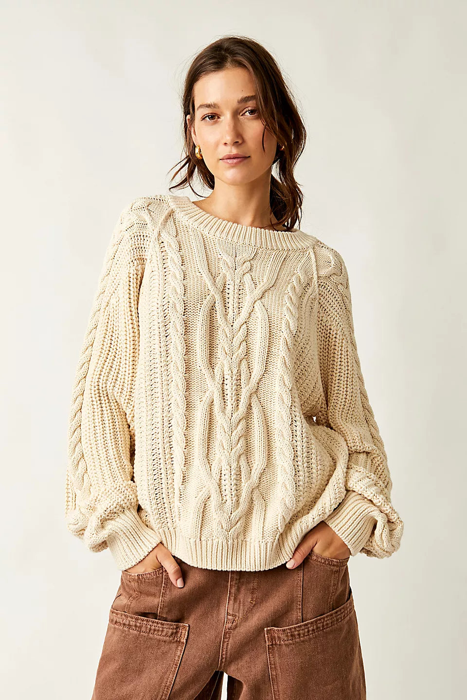 Free People Frankie Cable Sweater Ivory