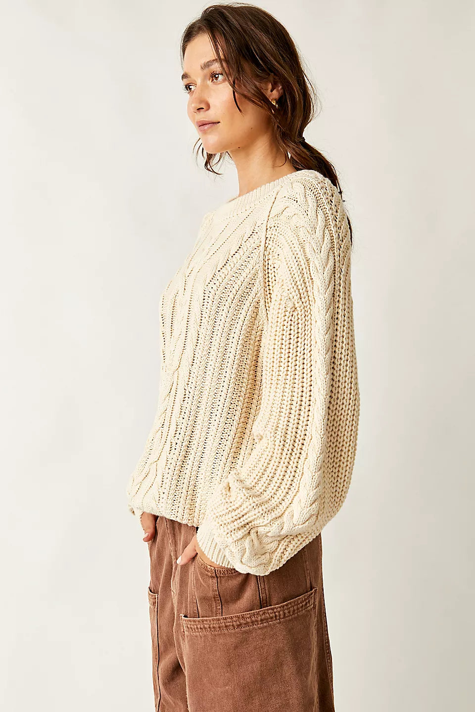 Free People Frankie Cable Sweater Ivory