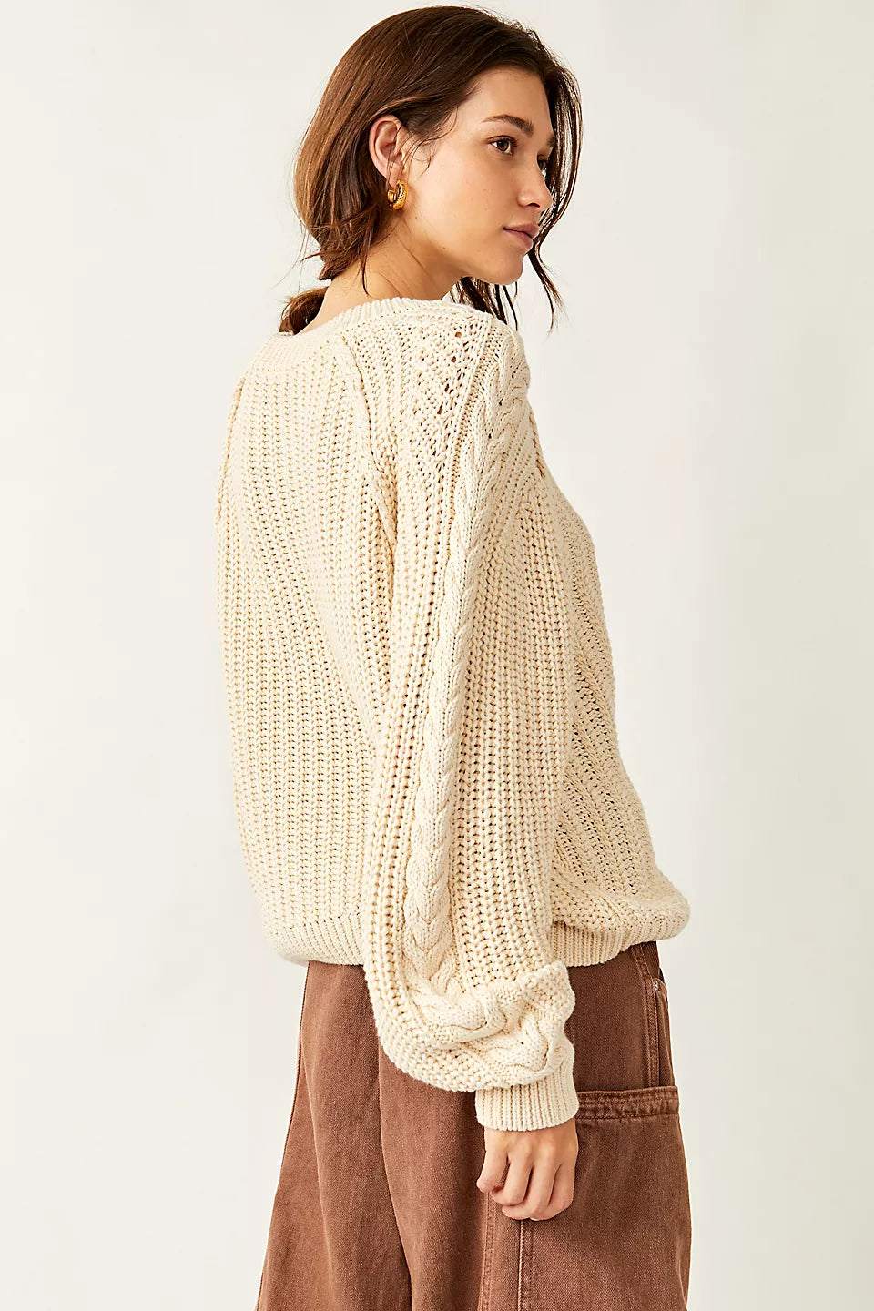 Free People Frankie Cable Sweater Ivory