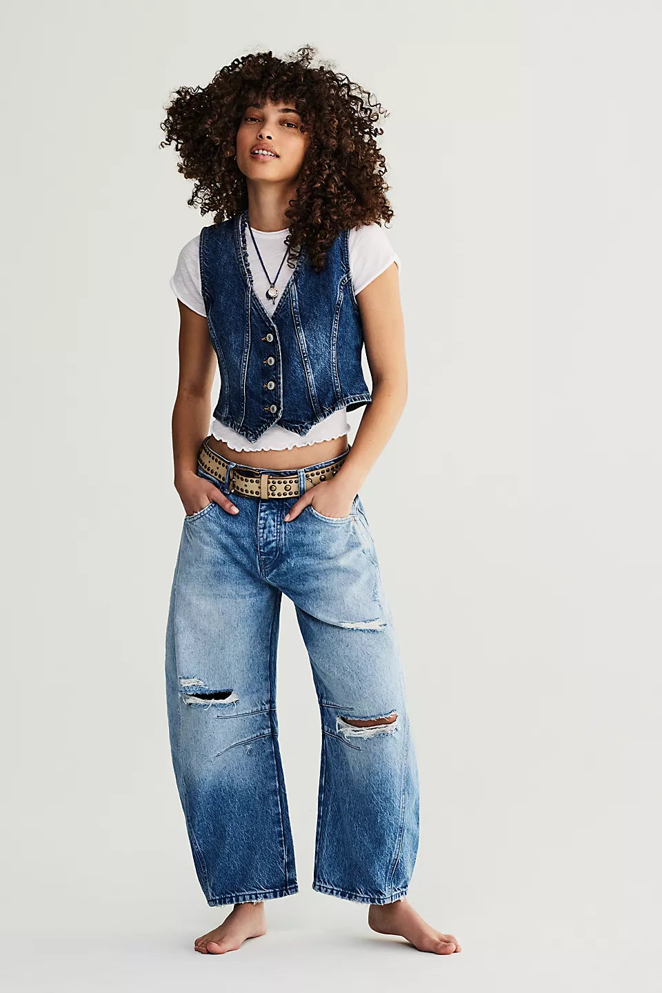 Free People Good Luck Barrel Jeans Barnyard Blue