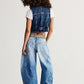 Free People Good Luck Barrel Jeans Barnyard Blue