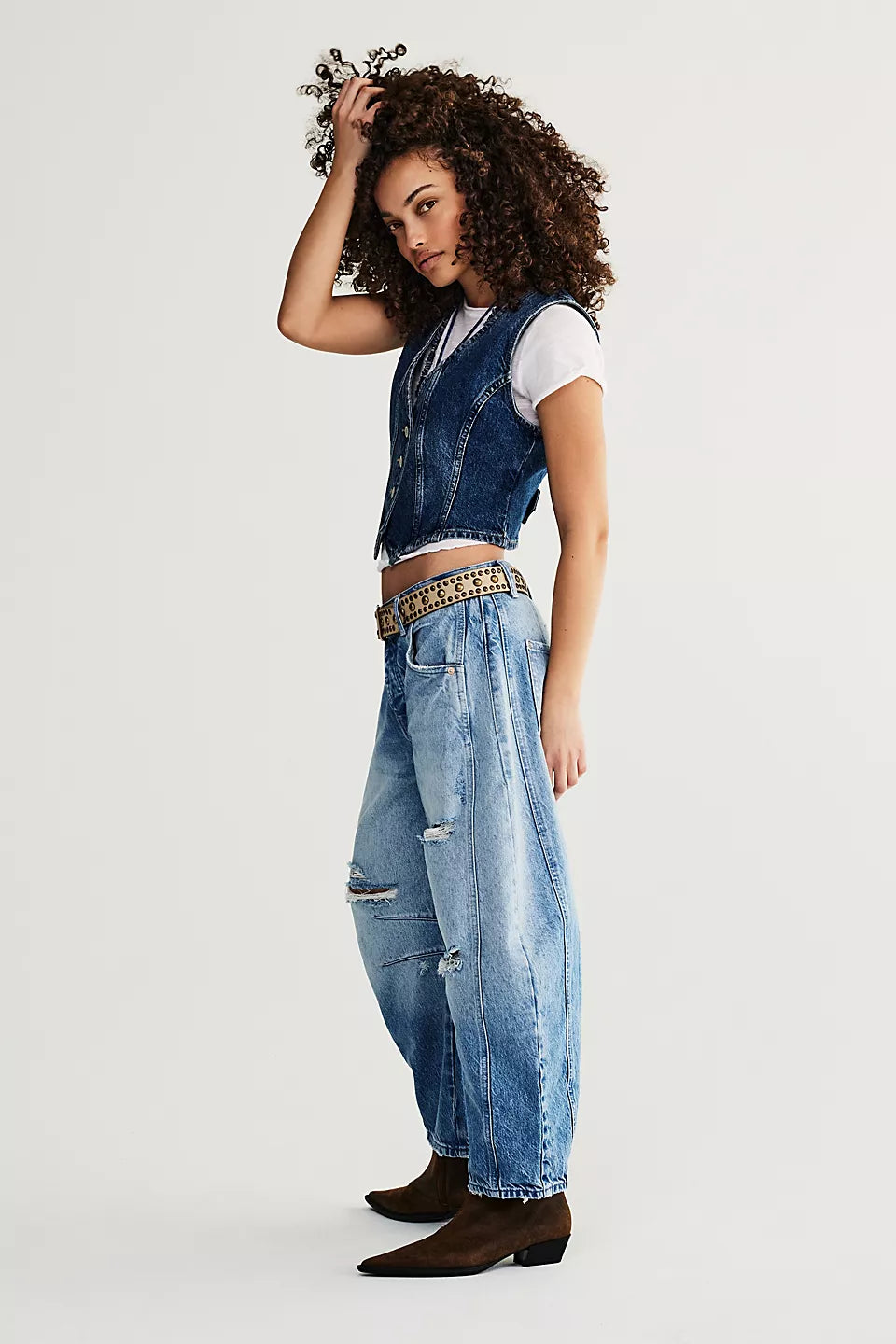 Free People Good Luck Barrel Jeans Barnyard Blue