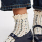 Free People Rosebud Waffle Knit Ankle Socks Ivory